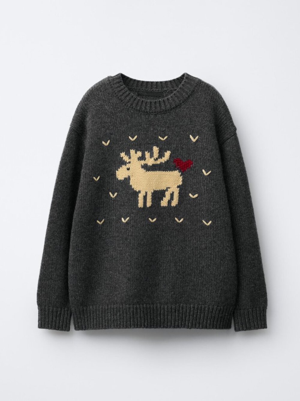 ZARA KNIT JUMPER WITH WOOL EMBROIDERED REINDEER HEARTS NWT
